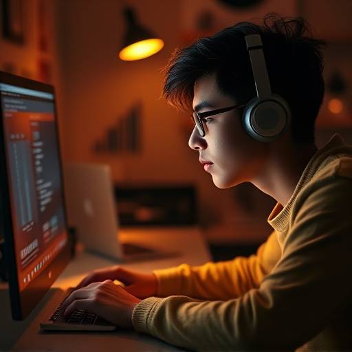 Image d'un étudiant travaillant sur un scénario, concentré devant son ordinateur.